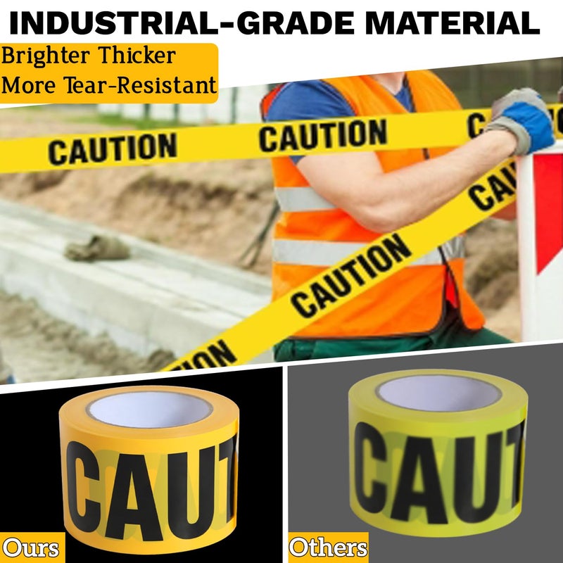 Sunroda Yellow Caution Tape 2 Pack, 3" x 656FT Total Yellow Warning Tape Halloween Caution Tape Roll, Construction Tape for Danger Hazard Areas Crime Scene Halloween Party Decorations (2 Pack 656FT) - Image 5